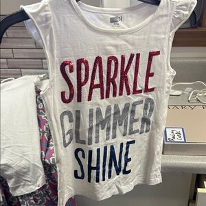 (🍒6 For $20) Crazy 8 White Tank TopRed,Silver, Blue  glimmer shine Med 7-8